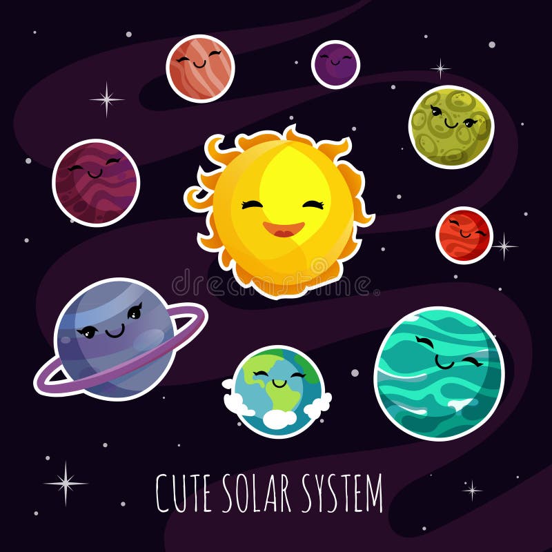 Autocollants mignons et drôles de planètes de bande dessinée de système planétaire solaire Ensemble de vecteur d'éducation d'astr illustration libre de droits Autocollants mignons et drôles de planètes de bande dessinée de système planétaire solaire Ensemble de vecteur d'éducation d'astr illustration libre de droits