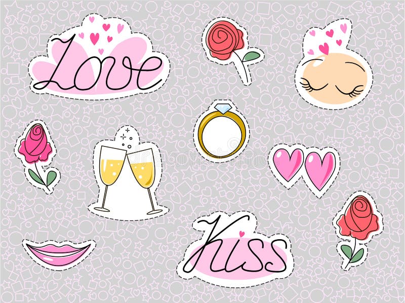 Autocollants ou corrections romantiques de mariage Coeur et roses de baiser de datation d'amour d'isolement Vecteur illustration de vecteur Autocollants ou corrections romantiques de mariage Coeur et roses de baiser de datation d'amour d'isolement Vecteur illustration de vecteur