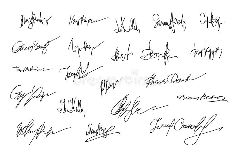 Autographs Set. Collection of Business Contract Signatures Stock Vector ...