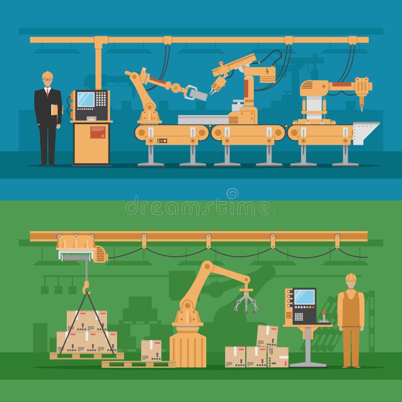 Automated Assembly Compositions vector illustration