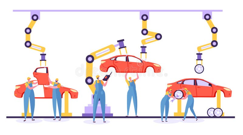 Automated assembly line car production concept stock illustration