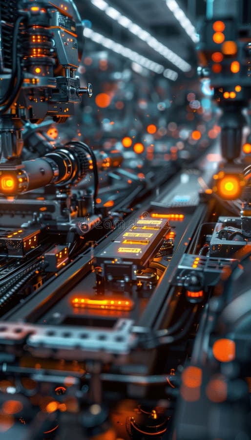 Automated Assembly Line Producing Electric Vehicle Batteries with Efficient Robotic Systems stock images
