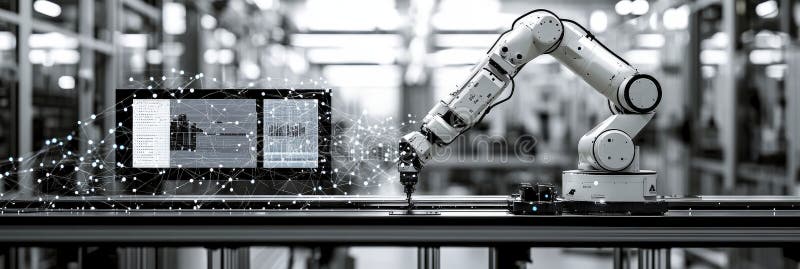 Automated assembly with robotic precision and control vector illustration
