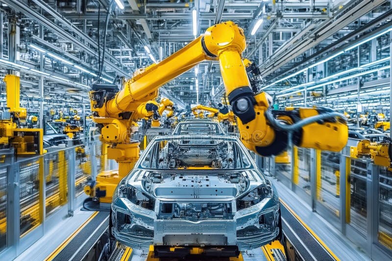Automated Car Manufacturing Process in a Modern Factory vector illustration