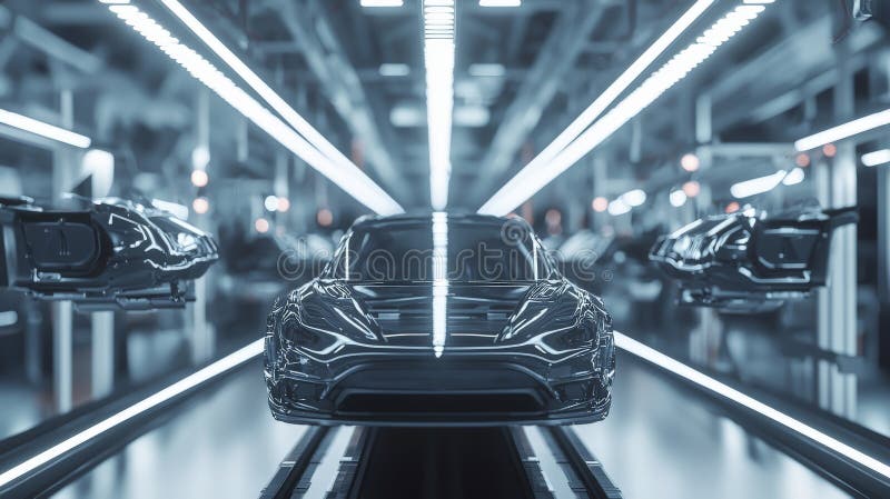 Automated Car Production Line in Advanced Factory stock illustration