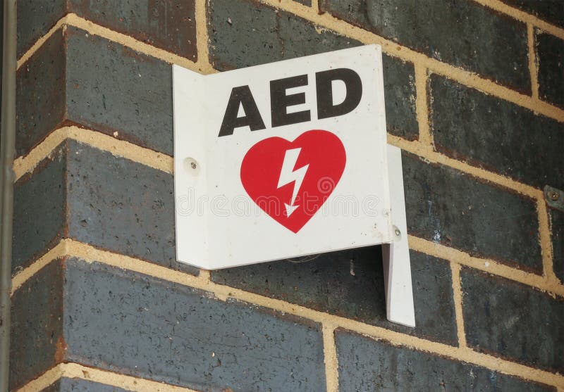Automated External Defibrillator (AED) Sign in a Public Place Stock