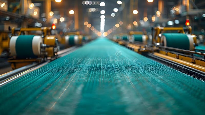 Automated green fabric production in a weaving factory with advanced technology. Concept Green royalty free illustration