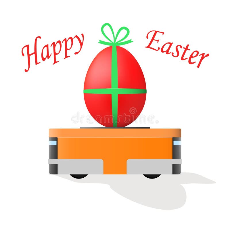 Automated Guided Delivery Vehicle for Easter Eggs. Happy Easter Stock