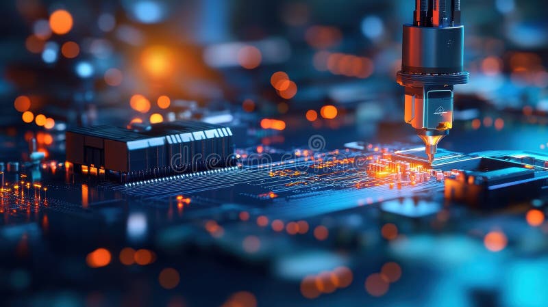 Automated Manufacturing Process on Circuit Board stock illustration