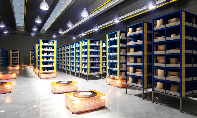 Automated modern warehouse vector illustration