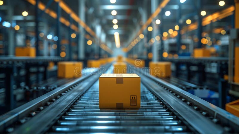 Automated package distribution in a modern warehouse - generative ai royalty free illustration