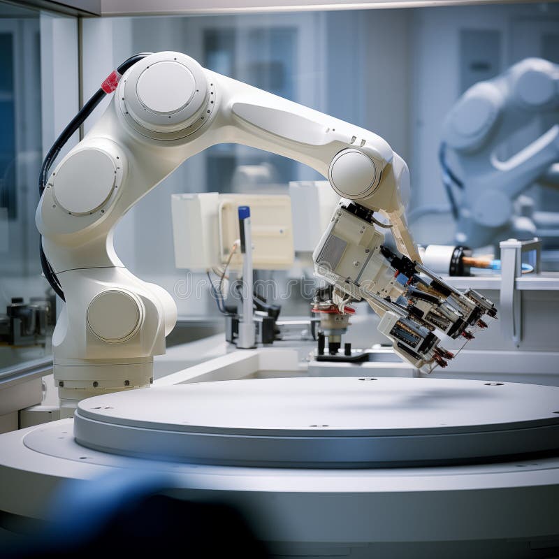 Asamblare automată a brațelor robotizate care funcționează în laborator. ai generativ royalty free stock photos