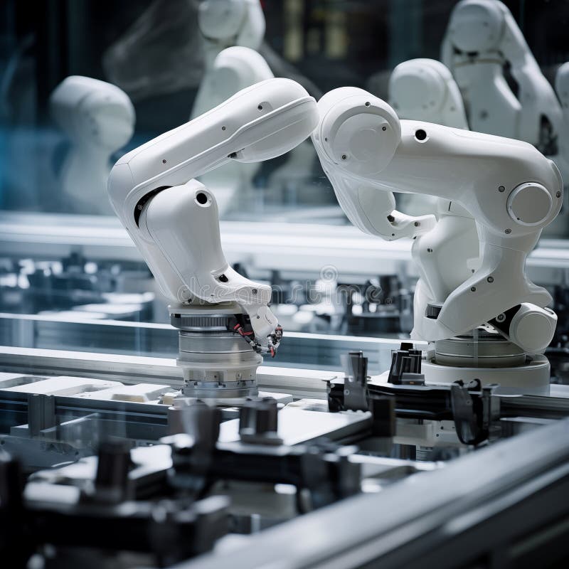 Asamblare automată de arme robotizate care funcționează în laborator. ai generativ royalty free stock photography