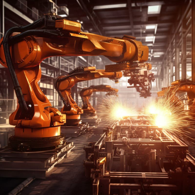 Automated Robotic Arms Maximizing Manufacturing Output royalty free stock photography