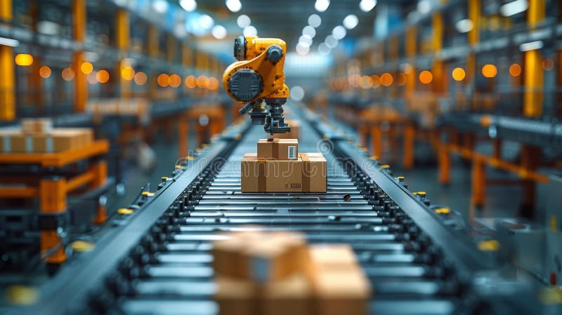 Automated Robotics in Modern Warehouse Operations, Generative AI vector illustration