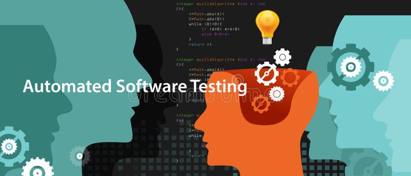 Automated software testing script to find bug by programmer vector illustration