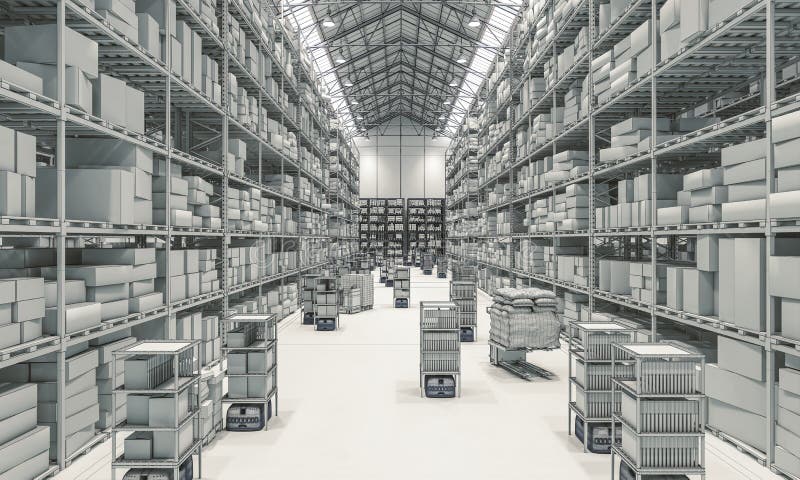 Automated warehouse 3d render vector illustration