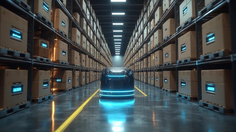 Automated Warehouse Robot in Action stock illustration