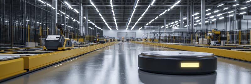Automated warehouse with robotic systems operating royalty free illustration