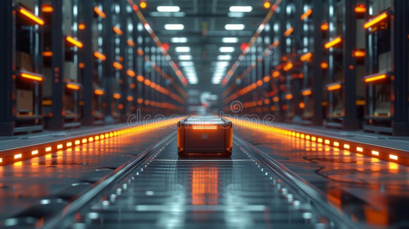 Automated warehouse with robotics - generative ai stock illustration