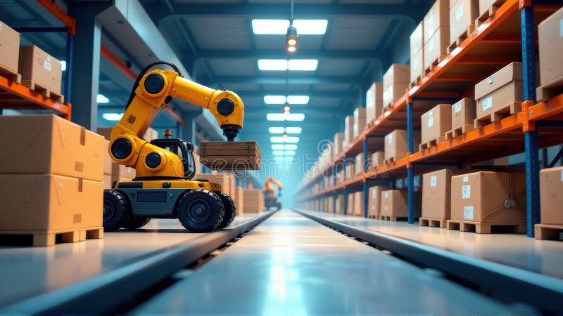 Automated Warehouse Robotics System stock illustration