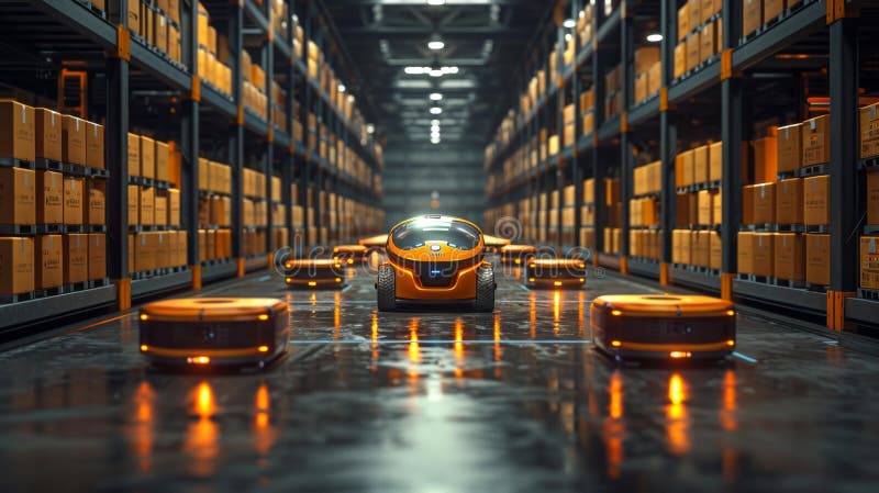 Automated Warehouse Robots Working Efficiently - Generative AI vector illustration