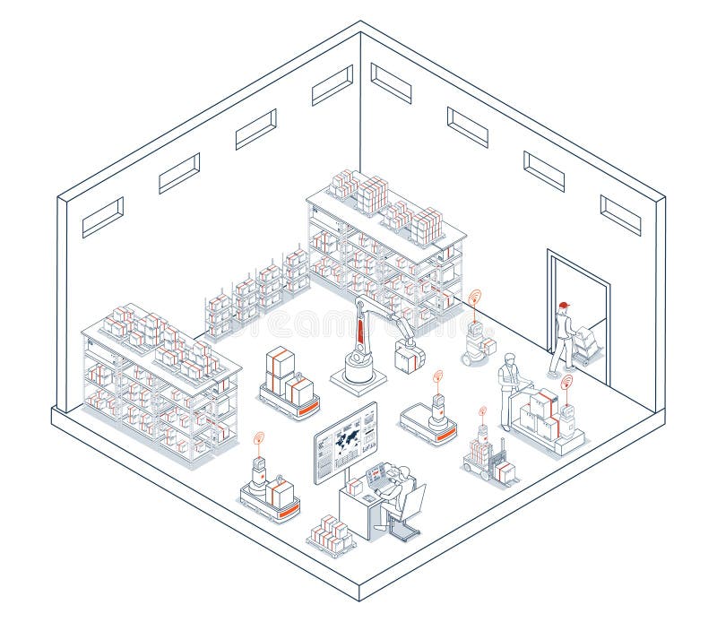 Automated Warehouse and Transport Operations using AGV royalty free illustration