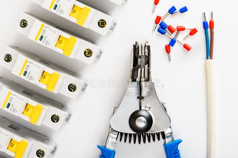 Automatic Circuit Breakers, on a White Background. Electrical Equipment