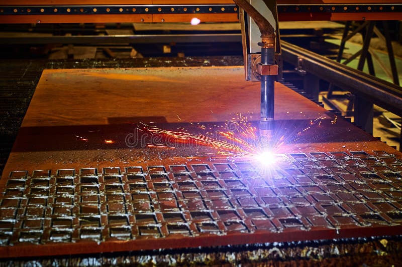 Automatic Constricted Arc Cutting of Plate Iron Piece Stock Photo