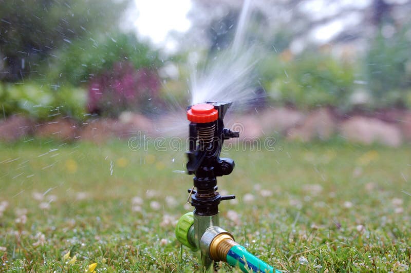 Automatic Garden Sprinkler Watering the Garden stock image