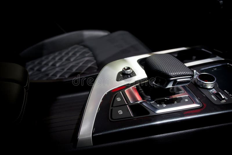 Automatic Gear Stick Inside Modern Sport Car. Luxury and Expensive