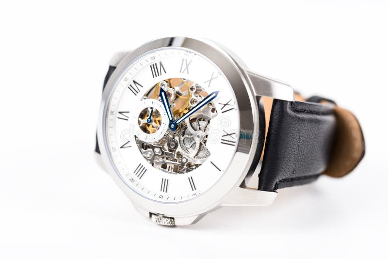 Automatic Men Watch With Visible Mechanism royalty free stock photography