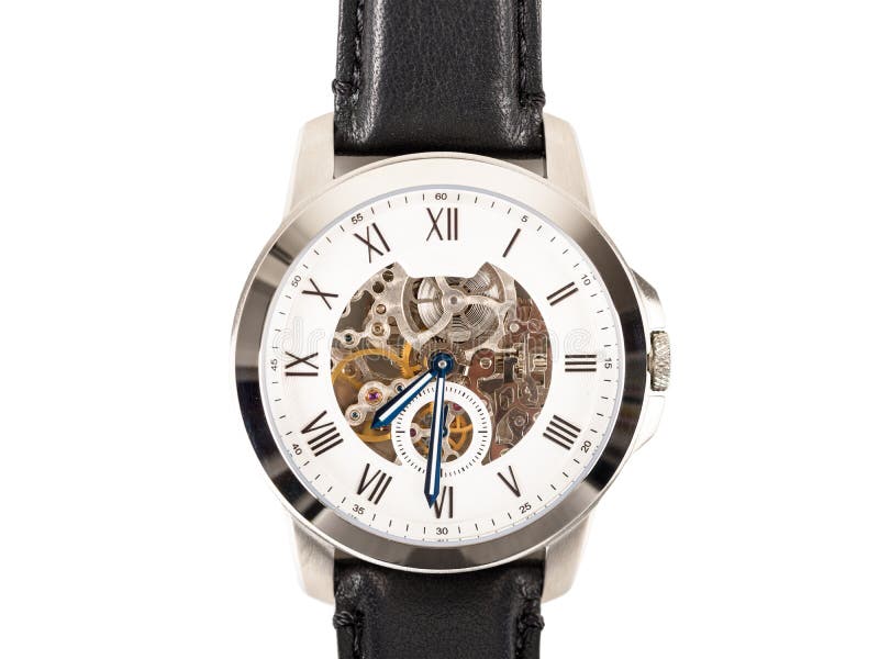 Automatic Men Watch With Visible Mechanism Isolated royalty free stock images