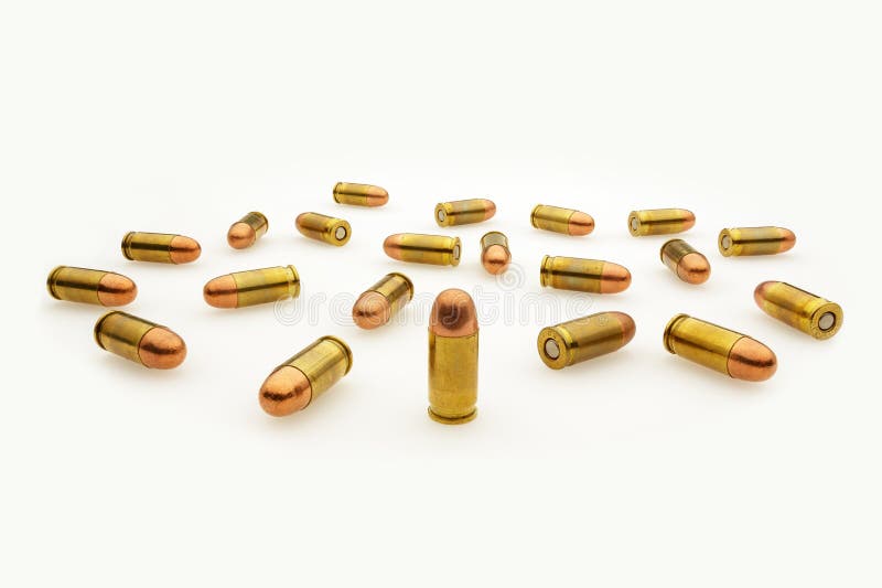 Automatic Pistol Bullets Isolated on White