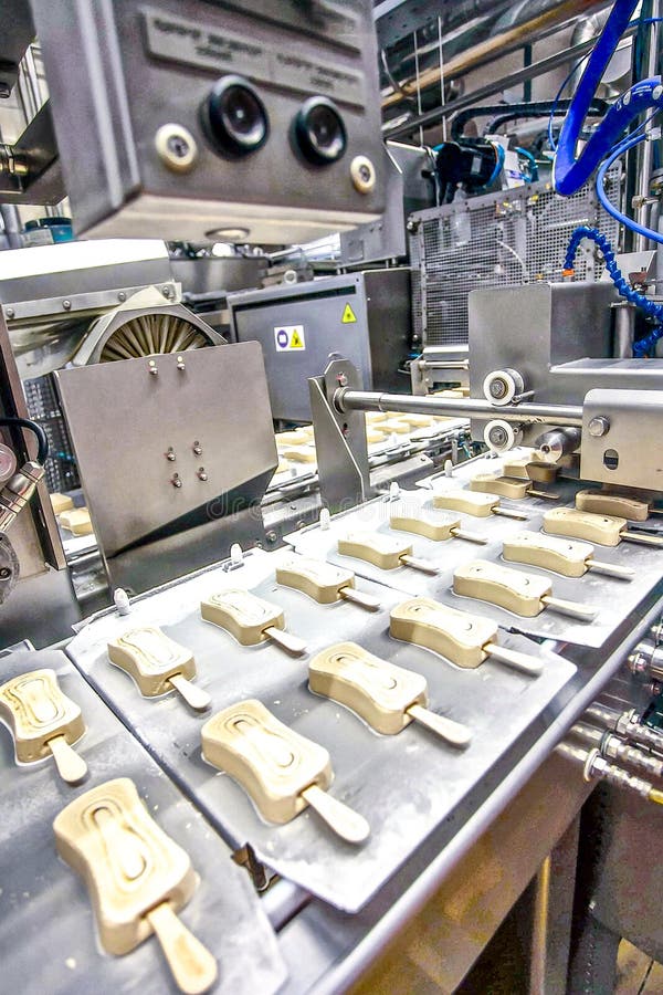 Automatic production line of ice cream stock image