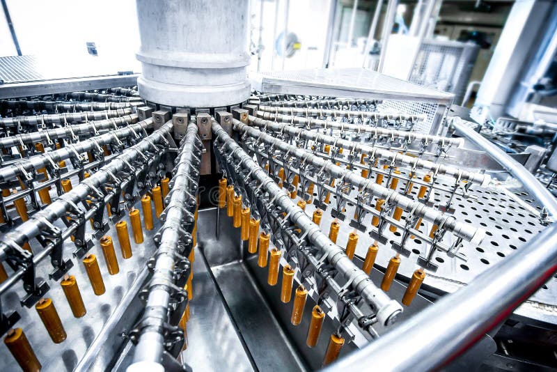 Automatic production line of fruit ice cream royalty free stock image