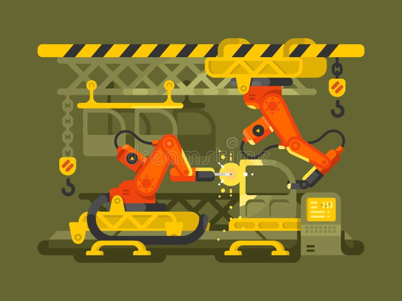 Automatic production using robotics vector illustration Automatic production using robotics vector illustration