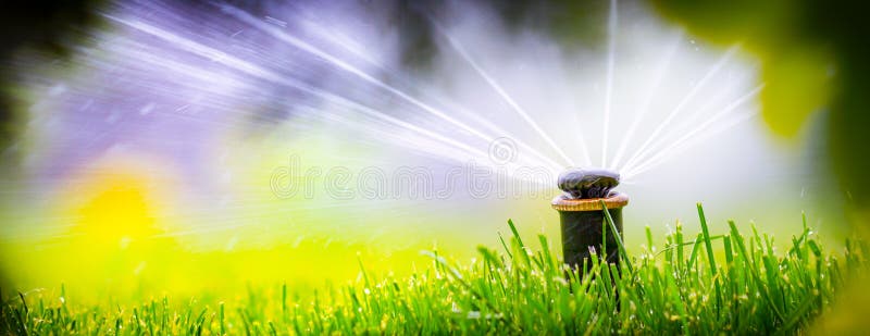 Automatic sprinkler system watering the lawn