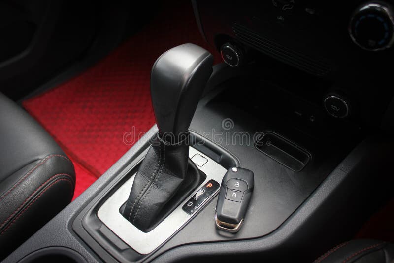 Automatic Transmission Shift Selector in the Car Interior. Closeup a Manual Shift of Modern Car
