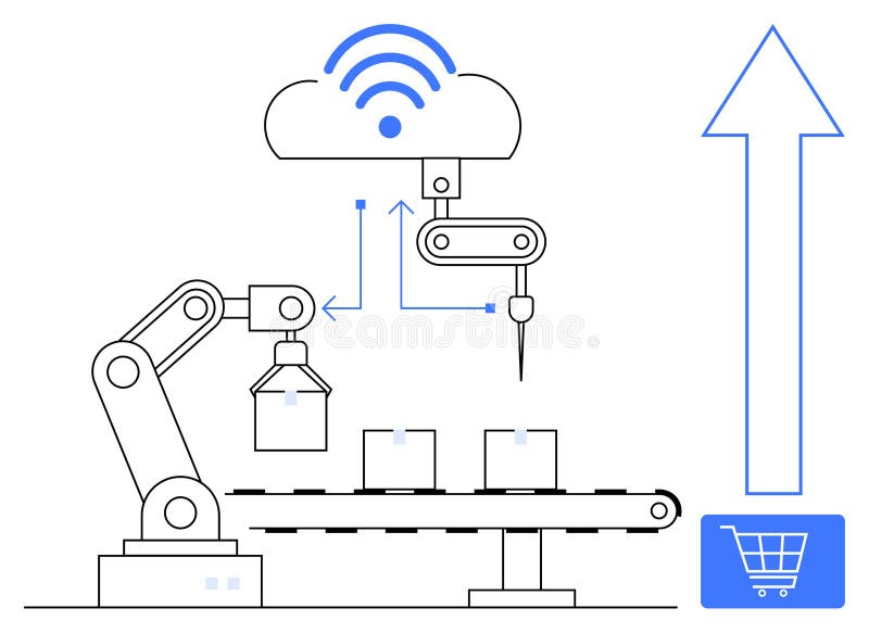 Automation and Cloud Technology Enhancing Production Efficiency in E-Commerce vector illustration
