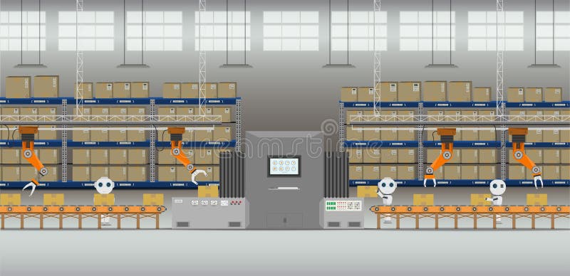 Automation factory with robot arms royalty free illustration