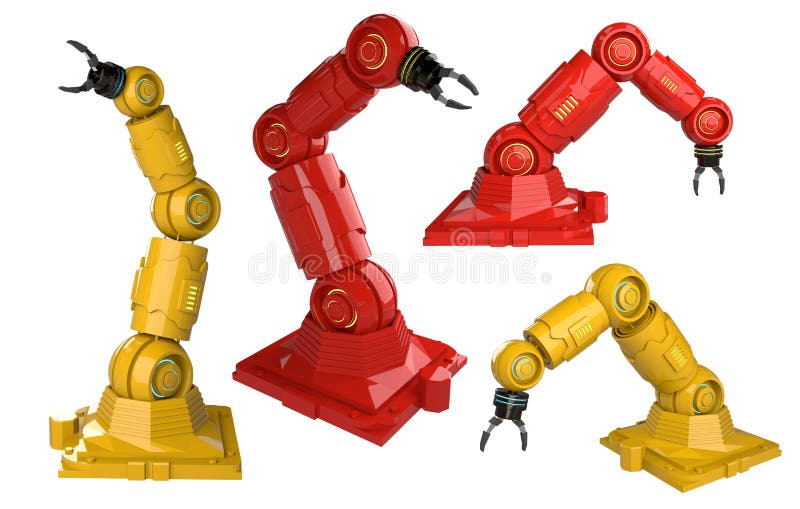 Automation industry concept with 3d rendering robot arms on white background - Illustration stock illustration