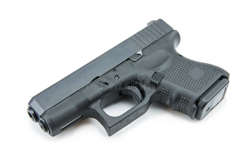 Automatische 9mm Pistolenpistole auf weißem Hintergrund stockbild Automatische 9mm Pistolenpistole auf weißem Hintergrund stockbild