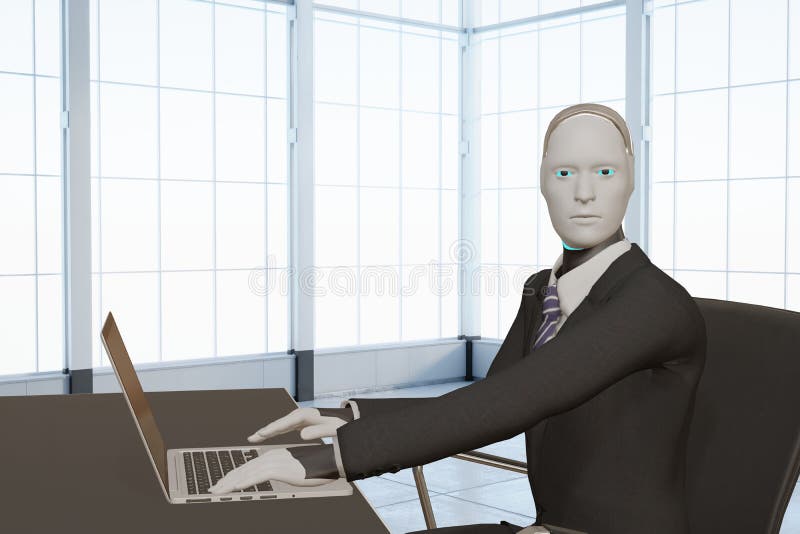 Automatisering 3d-rendering av artificiella intelligenta, humana företag som arbetar med bärbara datorer i kontorskoncept vektor illustrationer