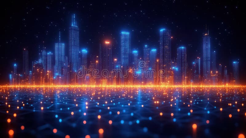 Automatizare a construcției de rețele sau a orașelor inteligente prin afișarea plăcii de calcul vector illustration