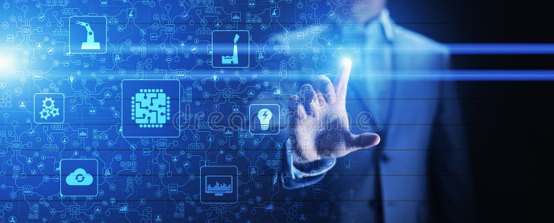 Automatizarea inteligenței artificiale cu microcip și internetul obiectelor de integrare digitală. concept tehnologic. royalty free stock image