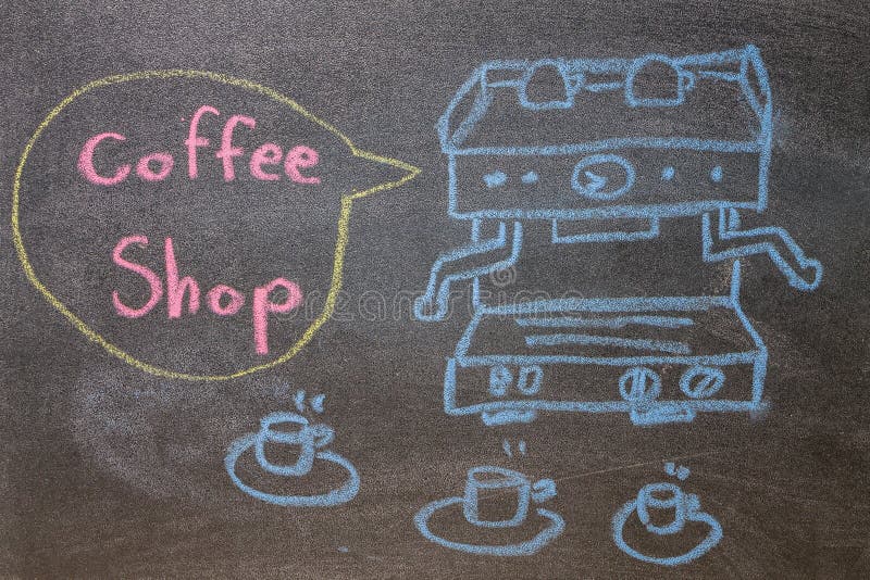 Automatyczne kawowe maszyny na chalkboard obrazy royalty free