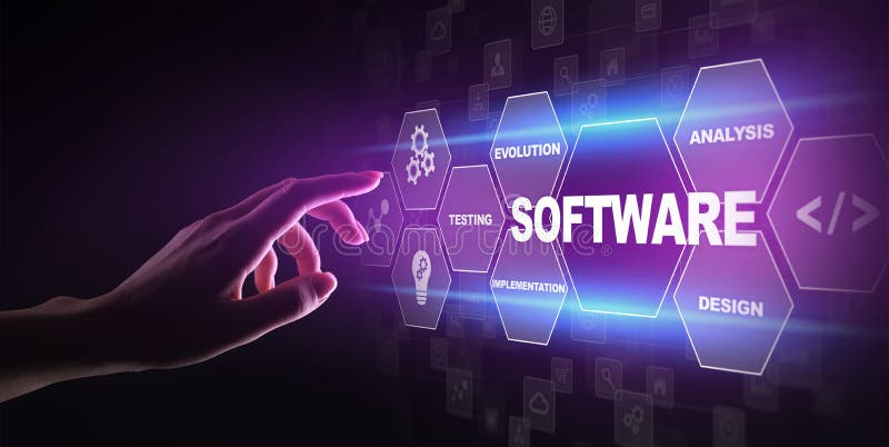 Automazione di processo aziendale e di sviluppo di software, Internet e concetto di tecnologia sullo schermo virtuale Automazione di processo aziendale e di sviluppo di software, Internet e concetto di tecnologia sullo schermo virtuale
