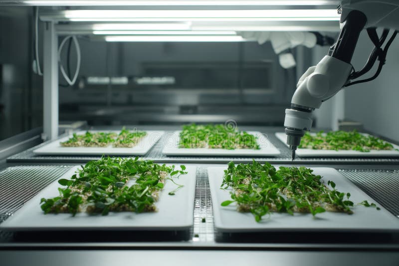 Automazione Robotica nel moderno laboratorio di allevamento interno con piantine. fotografia stock libera da diritti