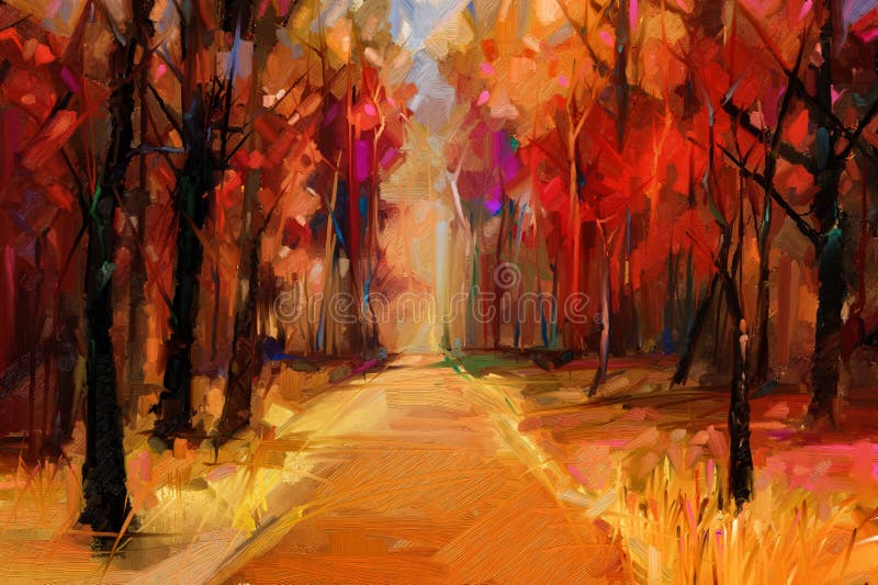 Automne, fond de nature d'automne Impressionniste peint à la main, paysage extérieur